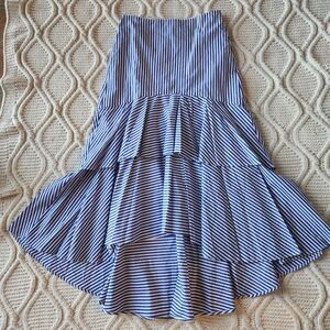 Banana Republic Blue/white Striped Tiered Asymmetrical Poplin Maxi Skirt Size 2
